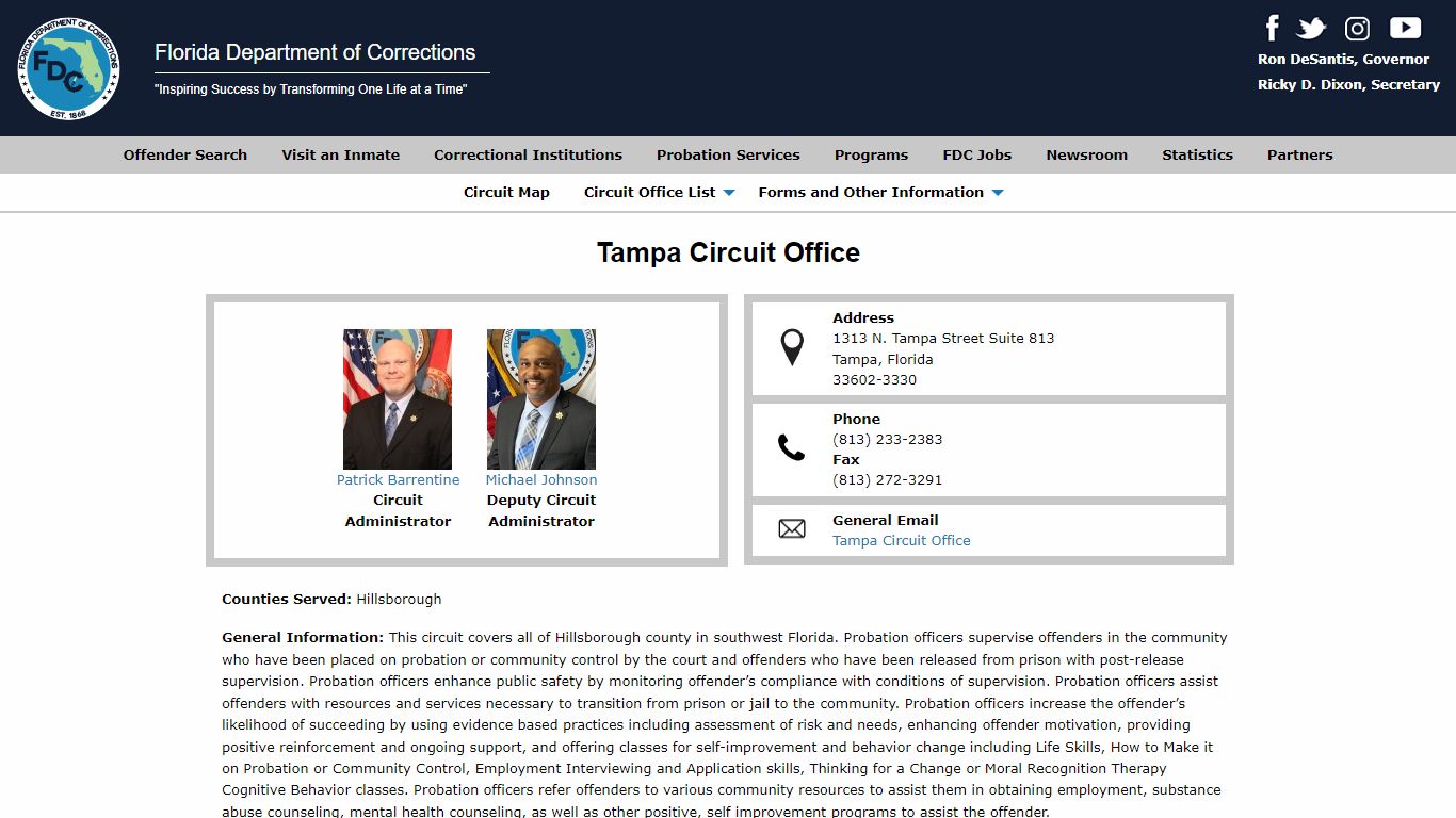 Tampa Circuit Office -- Florida Department of Corrections